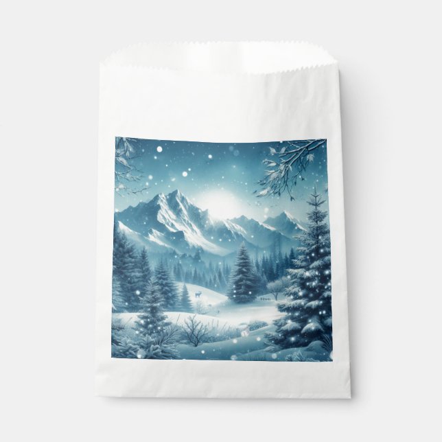 Snowy Winter Mountain Favor Bag (Front)
