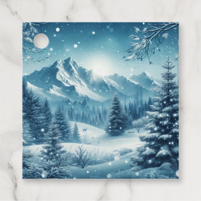 Snowy Winter Mountain Favor Tags (Front)