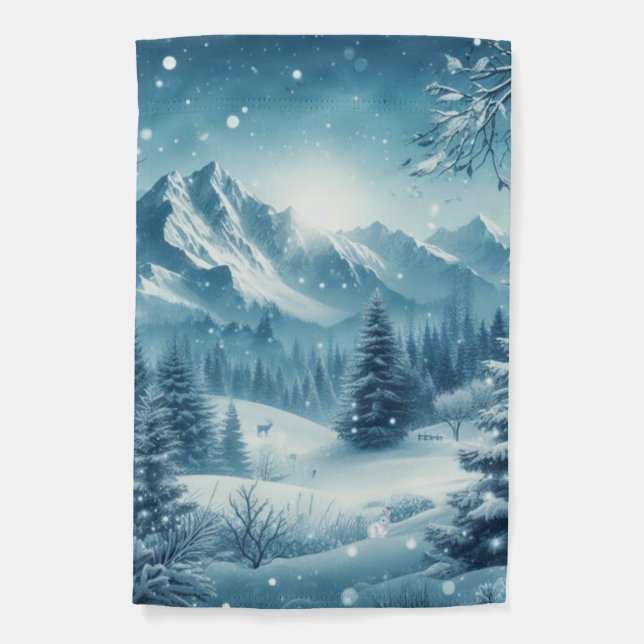 Snowy Winter Mountain Garden Flag (Front)