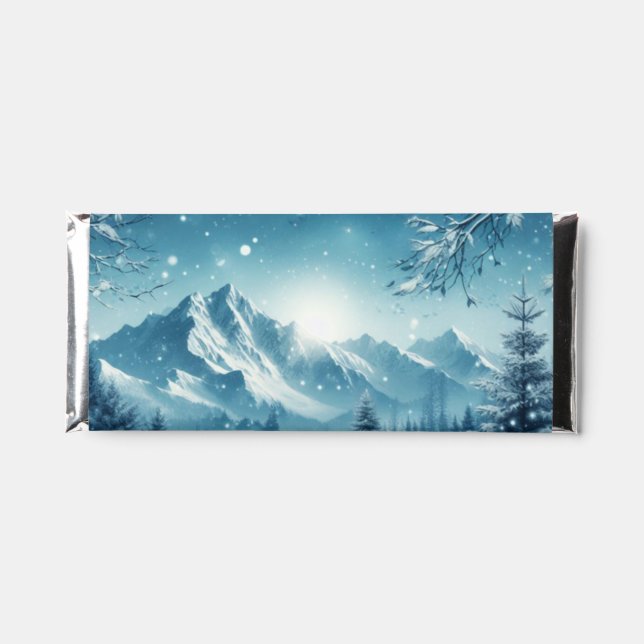 Snowy Winter Mountain Hershey Bar Favors (Front)