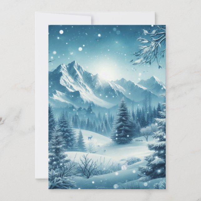 Snowy Winter Mountain Holiday Card (Front)