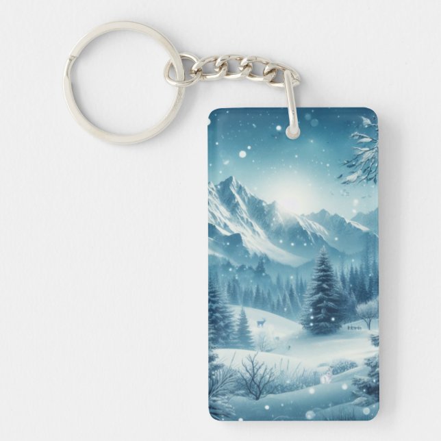 Snowy Winter Mountain Keychain (Front)