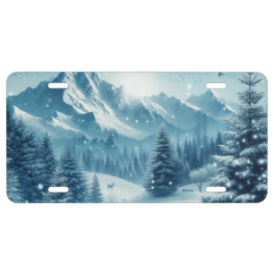 Snowy Winter Mountain License Plate