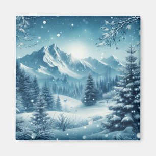 Snowy Winter Mountain Magnet