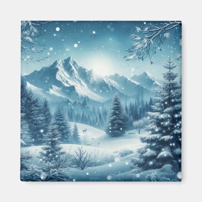 Snowy Winter Mountain Magnet (Front)