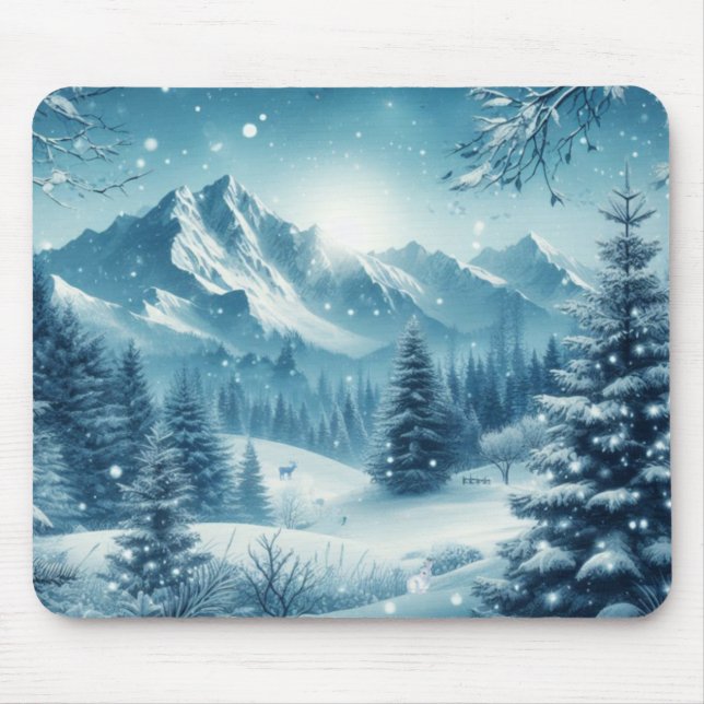 Snowy Winter Mountain Mouse Pad (Front)