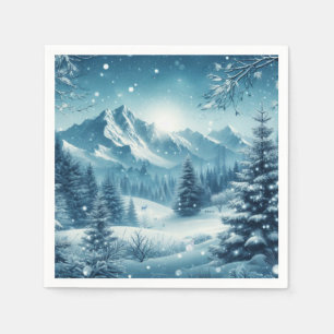 Snowy Winter Mountain Napkins