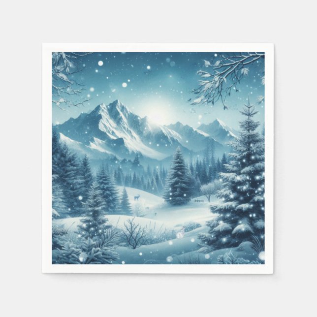Snowy Winter Mountain Napkins (Front)