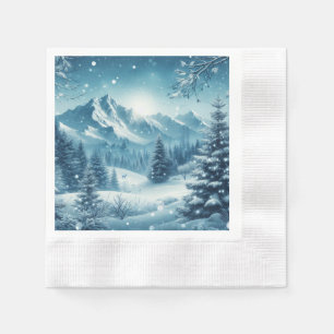 Snowy Winter Mountain Napkins