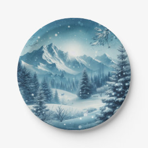 Snowy Winter Mountain Paper Plates