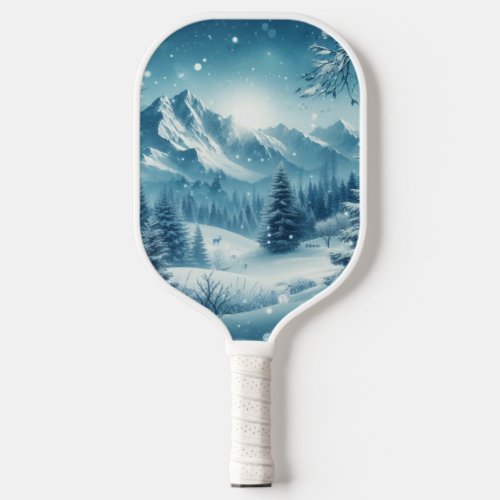 Snowy Winter Mountain Pickleball Paddle