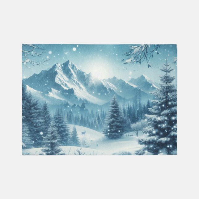 Snowy Winter Mountain Rug (Front)
