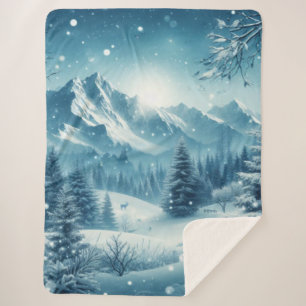 Snowy Winter Mountain Sherpa Blanket