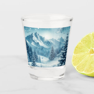 Snowy Winter Mountain Shot Glass