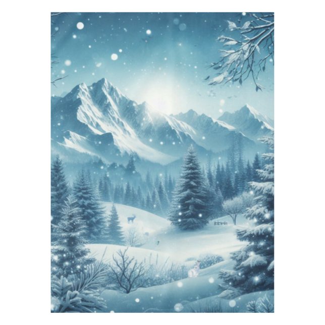 Snowy Winter Mountain Tablecloth (Front)