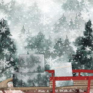 Winter forest in light grey matte wrapping paper - paper gifts