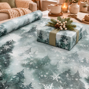 Snowy Winter Mountain Woodland Forest Snowflakes Wrapping Paper