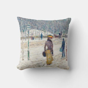 Snowy Winter New York City Scene Vintage Art Throw Pillow