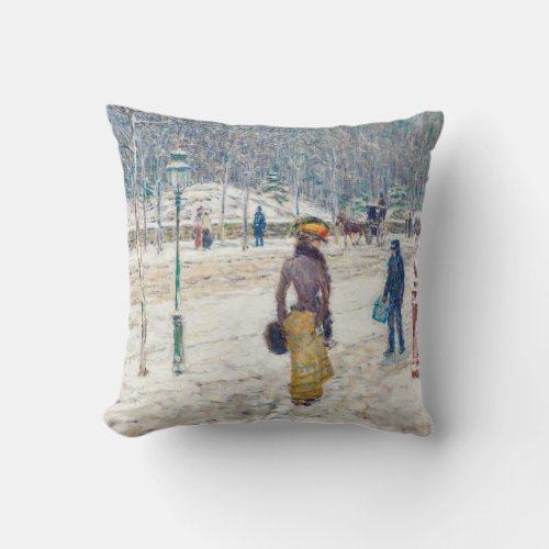 Snowy Winter New York City Scene Vintage Art Throw Pillow