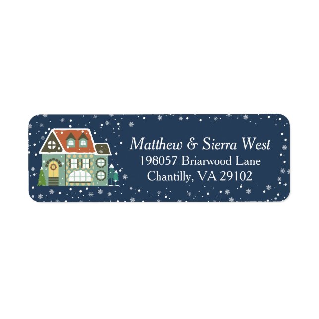 Snowy Winter Night Christmas Holiday Home Label (Front)
