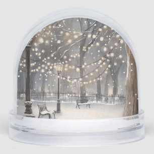 Snowy Winter Night Park String Lights Snow Globe