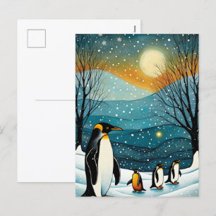 Snowy Winter Night Penguin Christmas Holidays Holiday Postcard