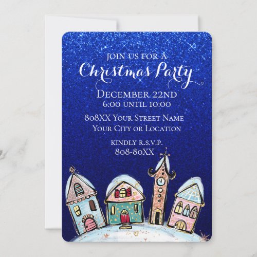 Snowy Winter Night Village Christmas Party Invitation