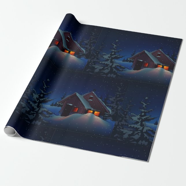 Snowy Winter Night Wrapping Paper (Unrolled)