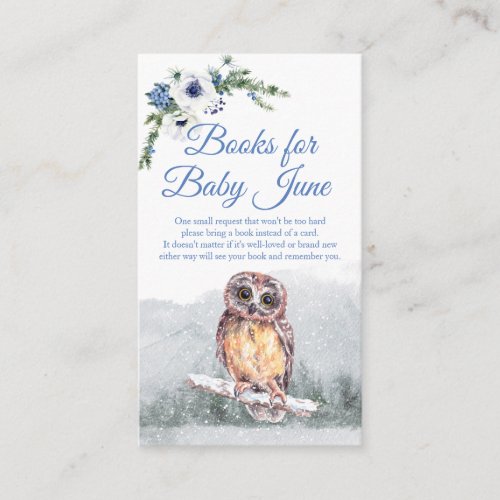 Snowy Winter Owl Blue Book Request Enclosure Card