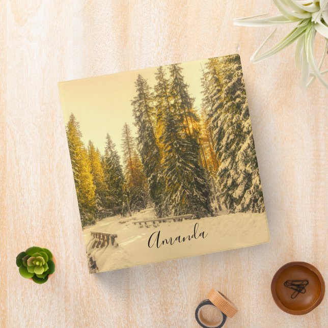 Snowy Winter Path with Pine Trees 3 Ring Binder (In Situ)