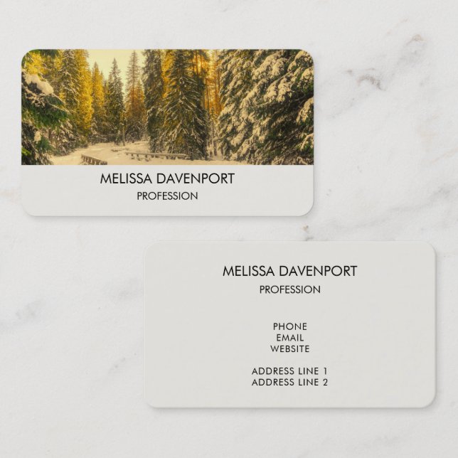 Snowy Winter Path with Pine Trees Business Card (Front/Back)