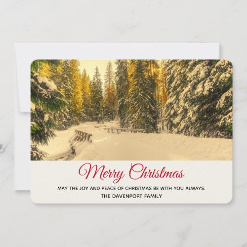 Snowy Winter Path with Pine Trees Christmas Holiday Card