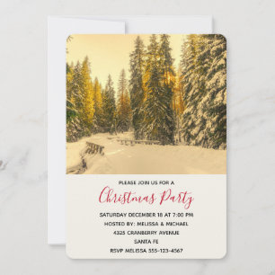 Snowy Winter Path with Pine Trees Christmas Party Invitation