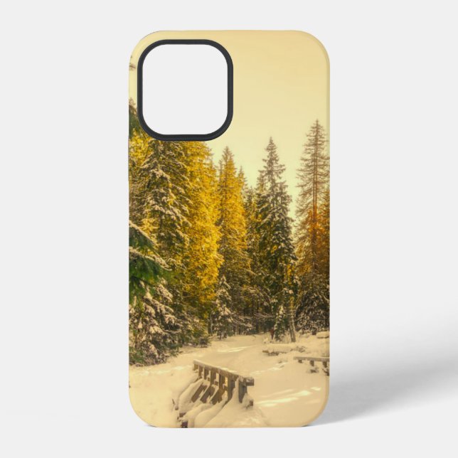 Snowy Winter Path with Pine Trees Iphone Case (Back)