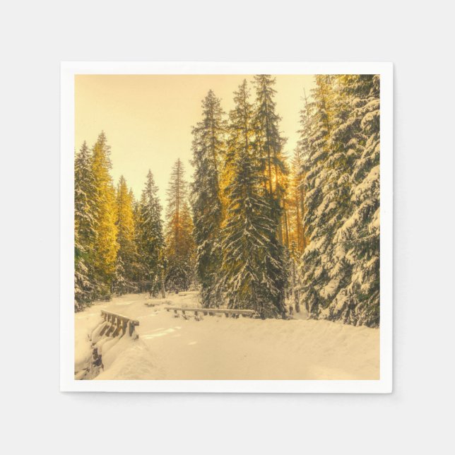 Snowy Winter Path with Pine Trees Napkins (Front)