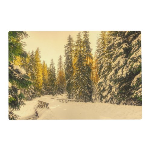 Snowy Winter Path with Pine Trees Placemat