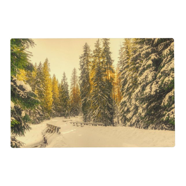 Snowy Winter Path with Pine Trees Placemat (Front)
