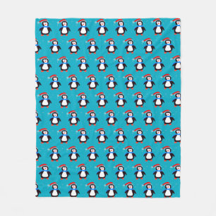 Snowy Winter Penguin Fleece Blanket