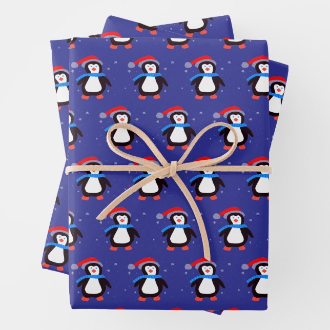 Snowy Winter Penguin  Wrapping Paper Sheets (In situ)