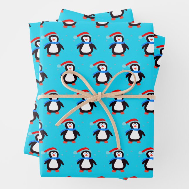 Snowy Winter Penguin  Wrapping Paper Sheets (In situ)