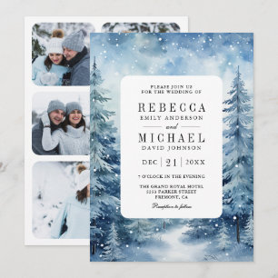 Snowy Winter Pine Forest Photo Collage Wedding Invitation