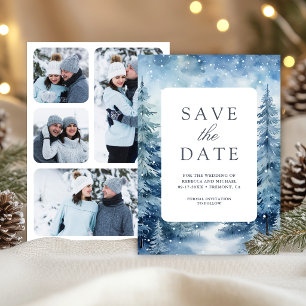  Snowy Winter Pine Forest Photo Collage Wedding Save The Date