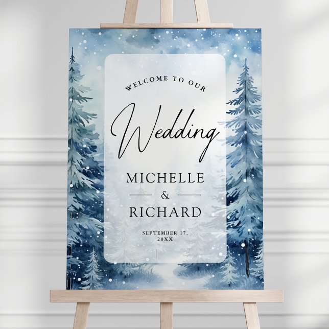  Snowy Winter Pine Forest Wedding Welcome Sign (Creator Uploaded)