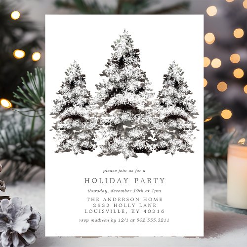 Snowy Winter Pines Holiday Party Invitation