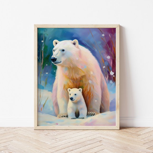 Snowy Winter Polar Bears Modern Art Poster (Creator Uploaded)