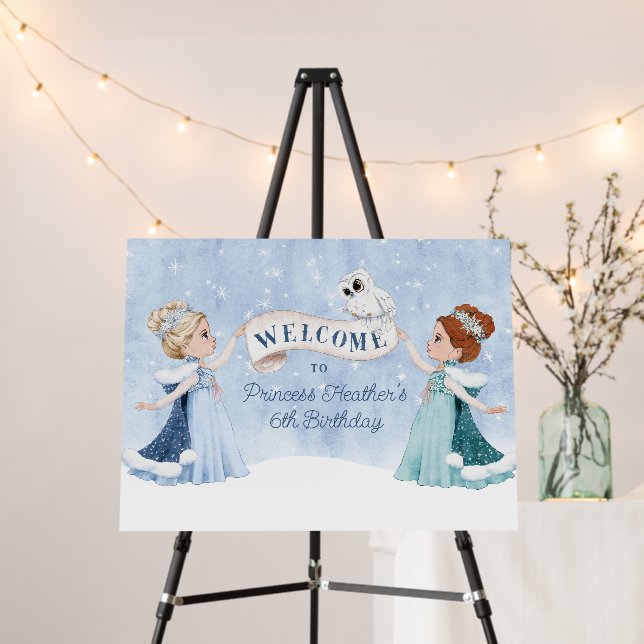 Snowy Winter Princess Birthday Party Foam Board (In Situ (Stand))