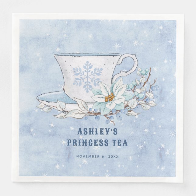 Snowy Winter Princess Tea | Tea Cup Paper Dinner Napkins (Front)