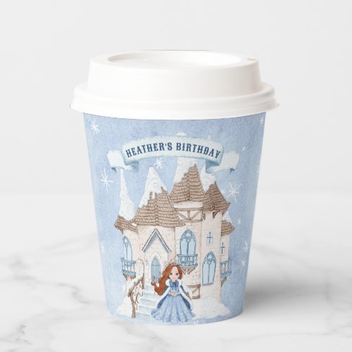 Snowy Winter Red Haired Princess Birthday Paper Cups