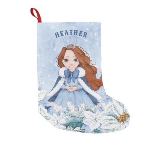 Snowy Winter Red Haired Princess Small Christmas Stocking
