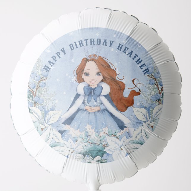 Snowy Winter Red Headed Princess Birthday Balloon (Front)